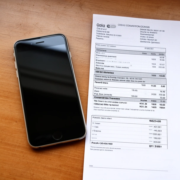 Celular sobre una mesa con una factura de telefonía
