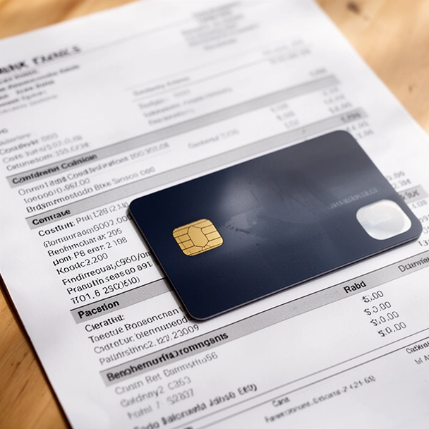 Tarjeta de crédito sobre un resumen bancario